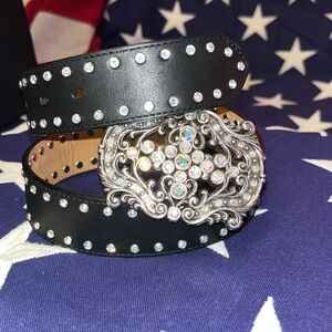 Tony Lama Brand New Black Belt with Ornate Silver Buckle